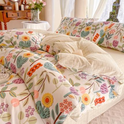 星巴k家纺2023新款全棉13372花卉印花简约卡通款多规格四件套梨木