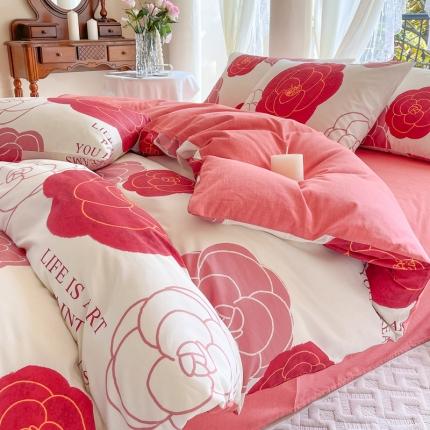 星巴k家纺2023新款全棉13372花卉印花简约卡通款多规格四件套玫瑰