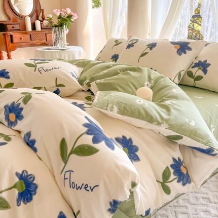 星巴k家纺2023新款全棉13372花卉印花简约卡通款多规格四件套墨染