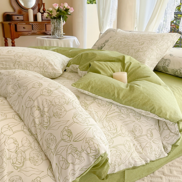 91家纺网 家纺一手货源 找家纺 星巴k家纺2023新款全棉13372花卉印花简约卡通款多规格四件套晚风