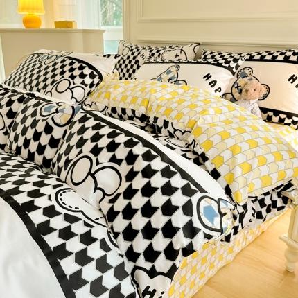 星巴k家纺 2023全棉13372花卉印花简约四件套熊本熊