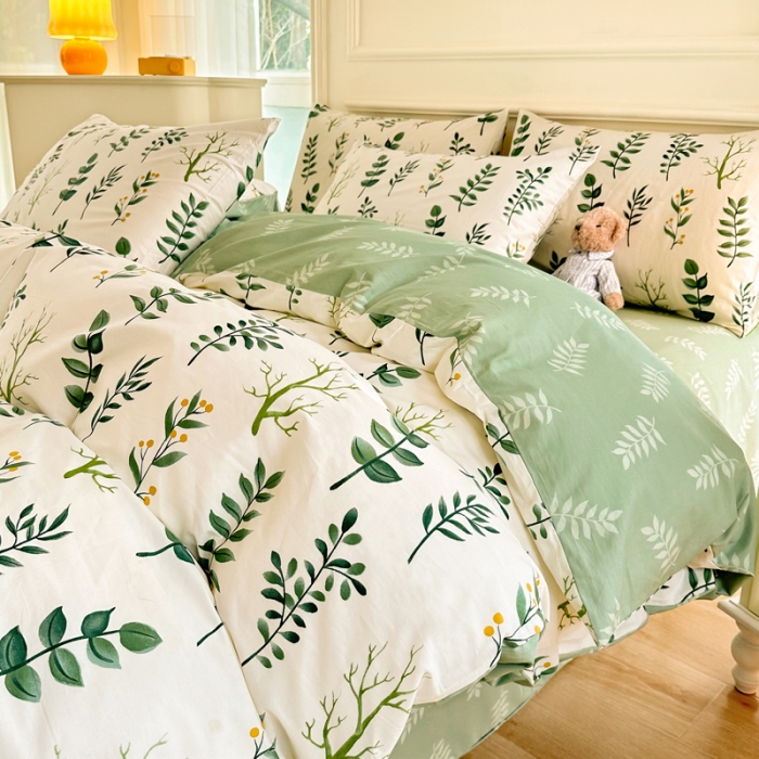 91家纺网 家纺一手货源 找家纺 星巴k家纺 2023全棉13372花卉印花简约四件套琉璃