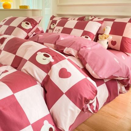 星巴k家纺 2023全棉13372花卉印花简约四件套草莓熊