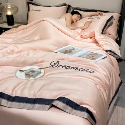 91家纺网 家纺一手货源 找家纺 (总)云棉坊 2024新款数码边水洗真丝刺绣天丝冰丝夏被四件套-梦幻款