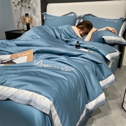 91家纺网 家纺一手货源 找家纺 (总)云棉坊 2024新款数码边水洗真丝刺绣天丝冰丝夏被四件套-梦幻款