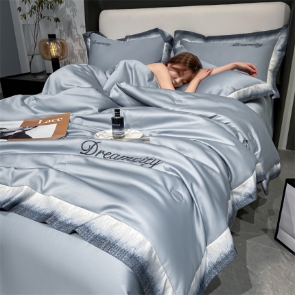 91家纺网 家纺一手货源 找家纺 (总)云棉坊 2024新款数码边水洗真丝刺绣天丝冰丝夏被四件套-梦幻款