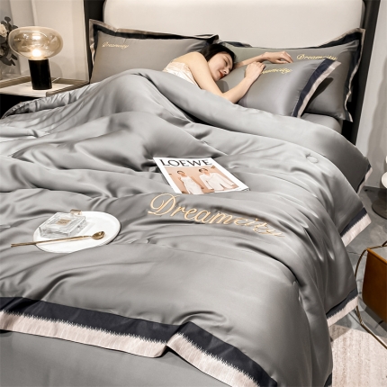 91家纺网 家纺一手货源 找家纺 (总)云棉坊 2024新款数码边水洗真丝刺绣天丝冰丝夏被四件套-梦幻款