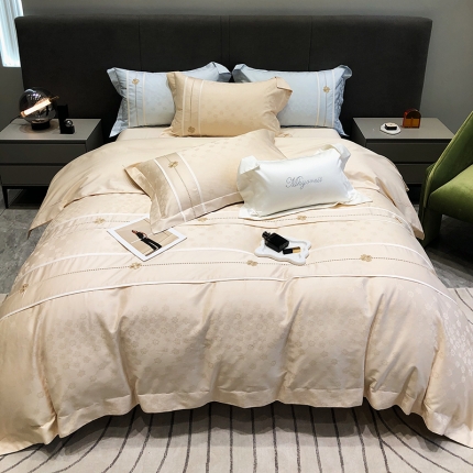 91家纺网 家纺一手货源 找家纺 黑白森林春夏新品 100支贡缎四件套提花全棉纯棉 梅尔斯