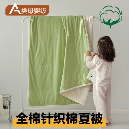 91家纺网 家纺一手货源 找家纺 （总）莱宁 23新款a类全棉针织双拼夏被四件套亲子风直播