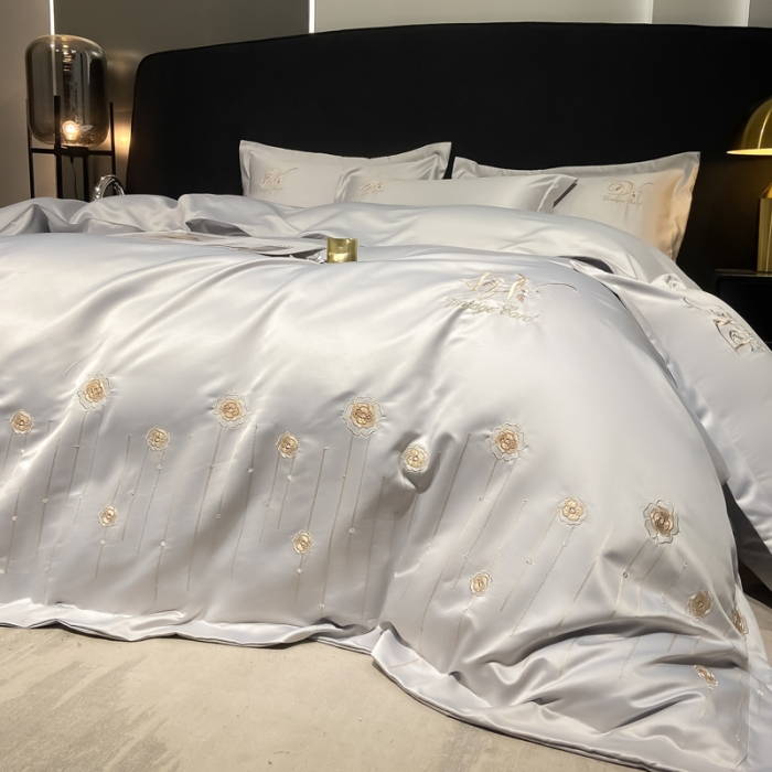 91家纺网 家纺一手货源 找家纺 绒世界 2024新款水洗真丝爱媛四件套系列 爱媛-银灰