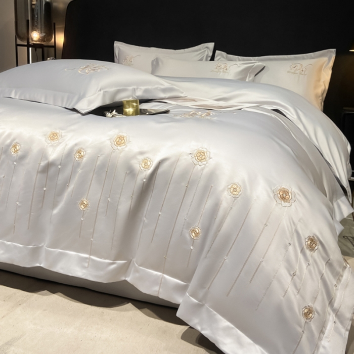 91家纺网 家纺一手货源 找家纺 绒世界 2024新款水洗真丝爱媛四件套系列 爱媛-银灰