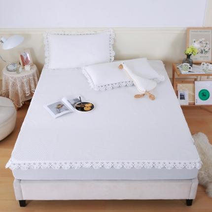 91家纺网 家纺一手货源 找家纺 航途席业 2025新款小米粒系列花边床笠款凉感豆豆凉席三件套 白色