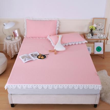 91家纺网 家纺一手货源 找家纺 航途席业 2025新款小米粒系列花边床笠款凉感豆豆凉席三件套 粉色