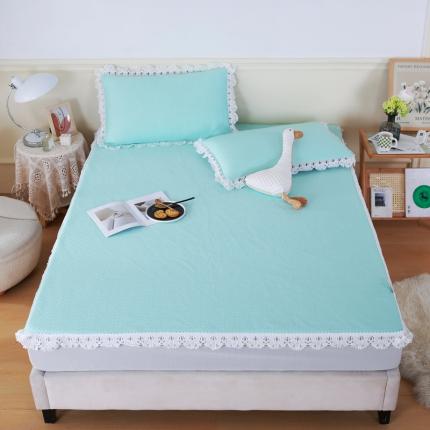 91家纺网 家纺一手货源 找家纺 航途席业 2025新款小米粒系列花边床笠款凉感豆豆凉席三件套 绿色