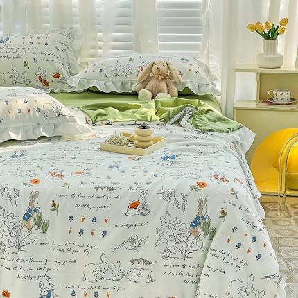 91家纺网 家纺一手货源 找家纺 澳梵 小清新水洗棉麻夏被四件套 彼得兔