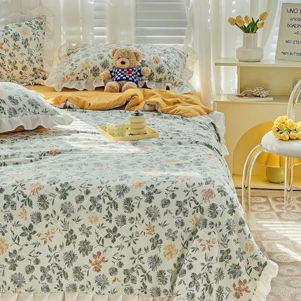 91家纺网 家纺一手货源 找家纺 澳梵 小清新水洗棉麻夏被四件套 绿影