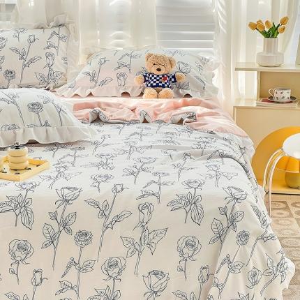 91家纺网 家纺一手货源 找家纺 澳梵 小清新水洗棉麻夏被四件套 情书