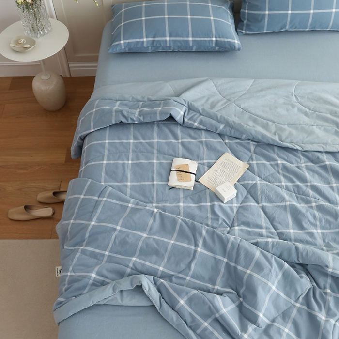 91家纺网 家纺一手货源 找家纺 寐眠 2023新款全棉色织水洗棉夏被子被芯（羽丝棉） 海蓝大格