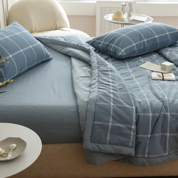 91家纺网 家纺一手货源 找家纺 寐眠 2023新款全棉色织水洗棉夏被子被芯（羽丝棉） 海蓝大格