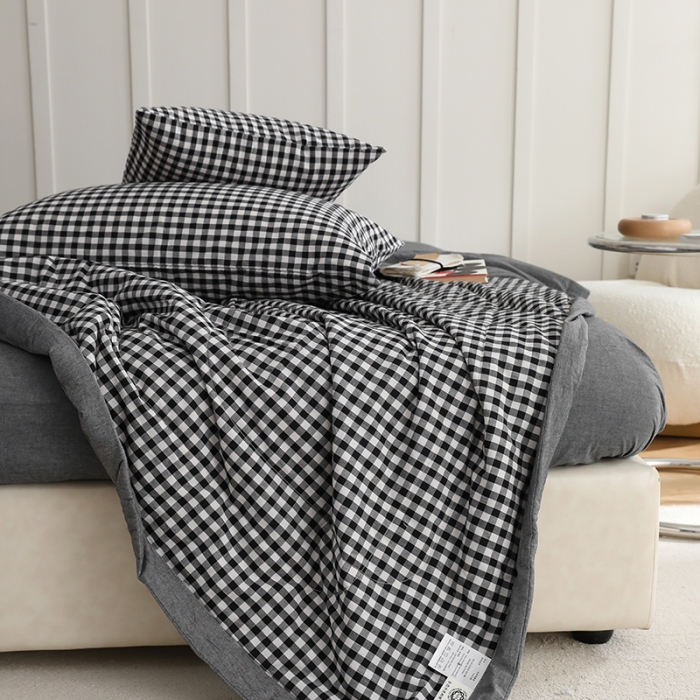 91家纺网 家纺一手货源 找家纺 寐眠 2023新款全棉色织水洗棉夏被子被芯（羽丝棉） 黑白小格