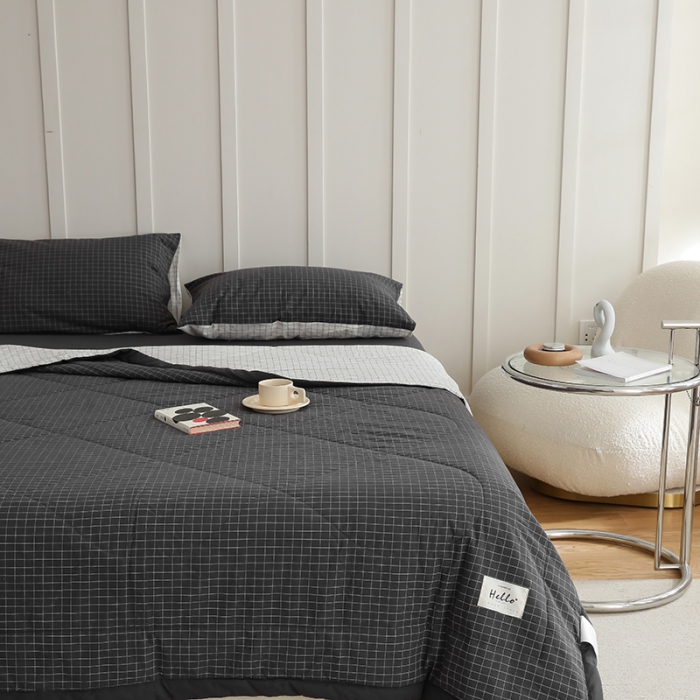 91家纺网 家纺一手货源 找家纺 寐眠 2023新款全棉色织水洗棉夏被子被芯（羽丝棉） 灰白格双拼