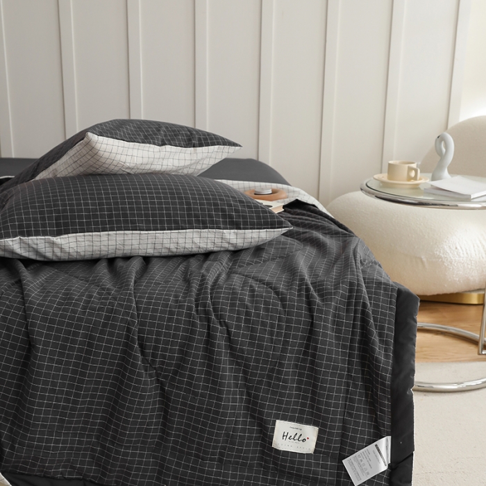 91家纺网 家纺一手货源 找家纺 寐眠 2023新款全棉色织水洗棉夏被子被芯（羽丝棉） 灰白格双拼