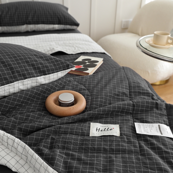 91家纺网 家纺一手货源 找家纺 寐眠 2023新款全棉色织水洗棉夏被子被芯（羽丝棉） 灰白格双拼
