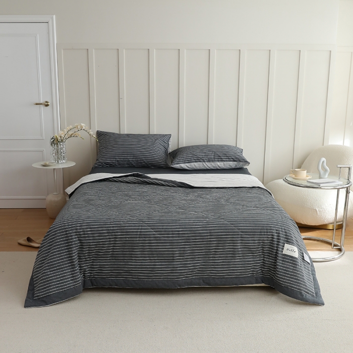 91家纺网 家纺一手货源 找家纺 寐眠 2023新款全棉色织水洗棉夏被子被芯（羽丝棉） 灰白条双拼