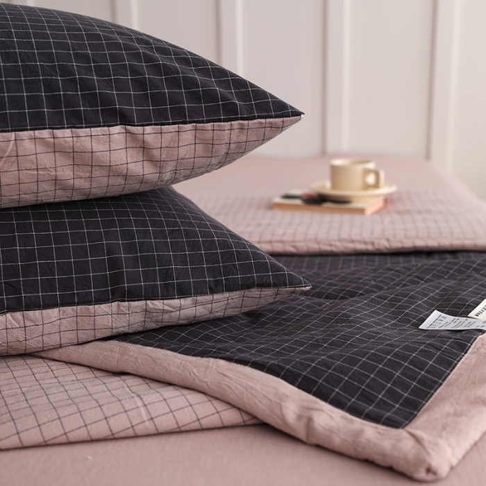 91家纺网 家纺一手货源 找家纺 寐眠 2023新款全棉色织水洗棉夏被子被芯（羽丝棉） 灰粉格双拼