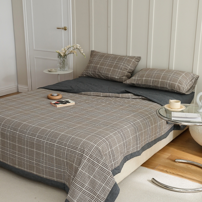 91家纺网 家纺一手货源 找家纺 寐眠 2023新款全棉色织水洗棉夏被子被芯（羽丝棉） 咖灰格