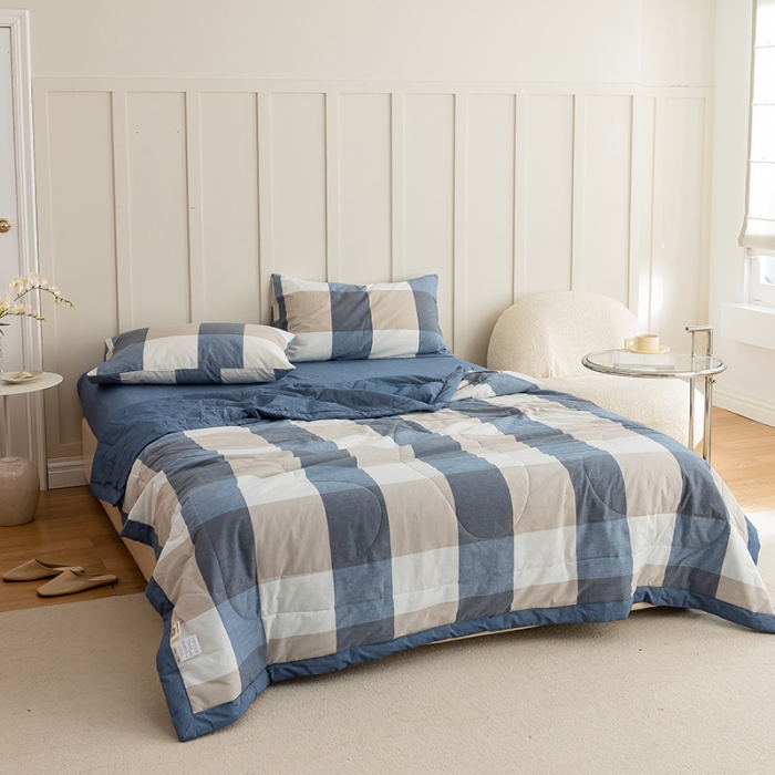 91家纺网 家纺一手货源 找家纺 寐眠 2023新款全棉色织水洗棉夏被子被芯（羽丝棉） 蓝大格