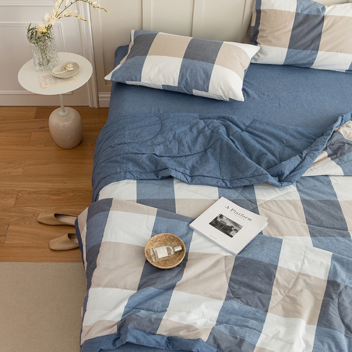 91家纺网 家纺一手货源 找家纺 寐眠 2023新款全棉色织水洗棉夏被子被芯（羽丝棉） 蓝大格