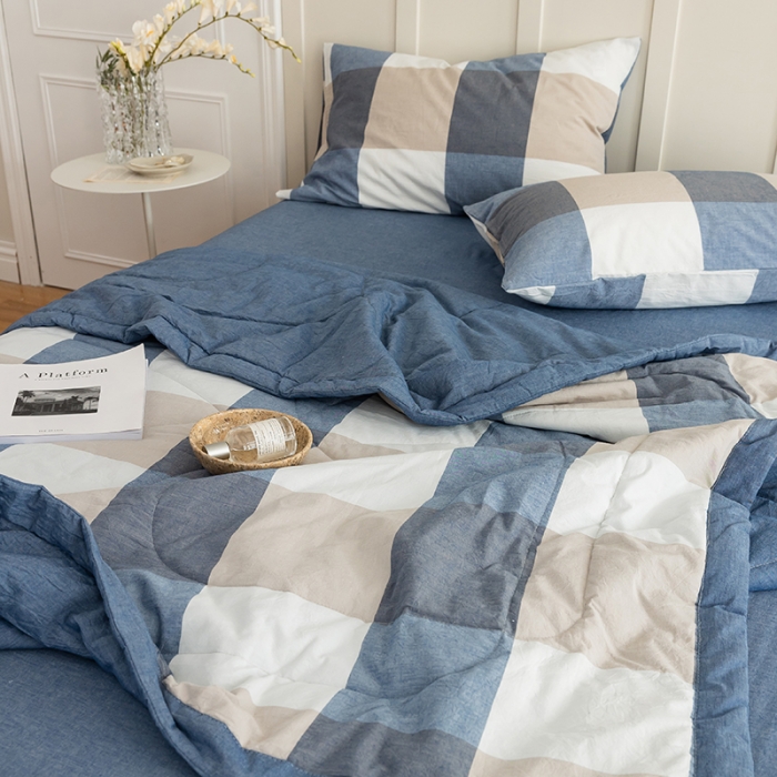 91家纺网 家纺一手货源 找家纺 寐眠 2023新款全棉色织水洗棉夏被子被芯（羽丝棉） 蓝大格
