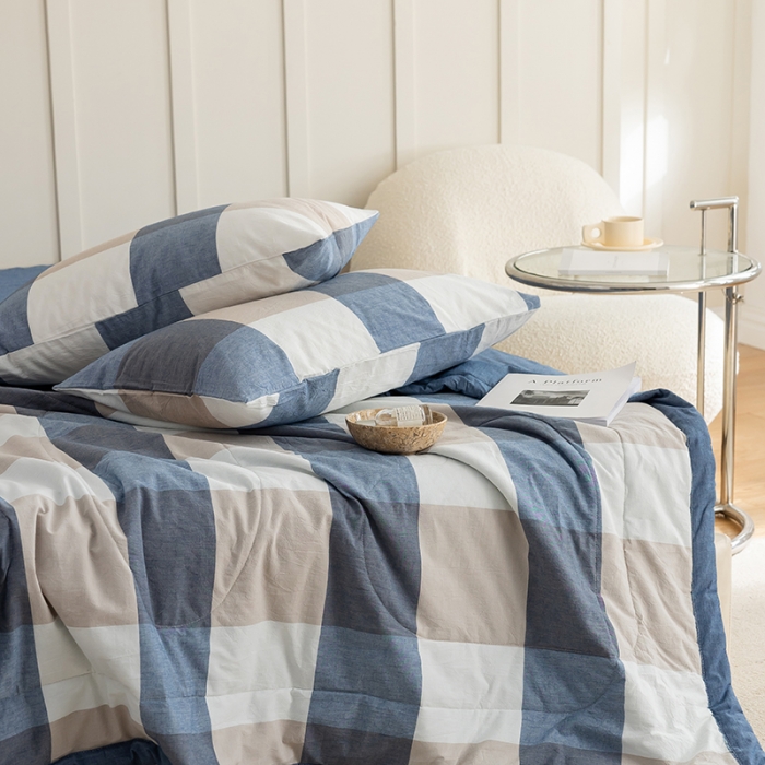 91家纺网 家纺一手货源 找家纺 寐眠 2023新款全棉色织水洗棉夏被子被芯（羽丝棉） 蓝大格