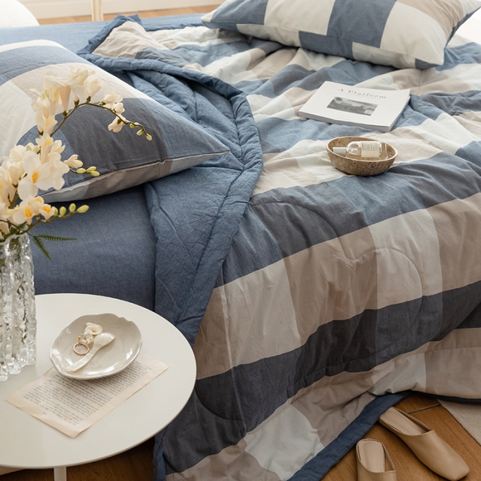 91家纺网 家纺一手货源 找家纺 寐眠 2023新款全棉色织水洗棉夏被子被芯（羽丝棉） 蓝大格