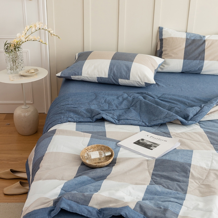 91家纺网 家纺一手货源 找家纺 寐眠 2023新款全棉色织水洗棉夏被子被芯（羽丝棉） 蓝大格