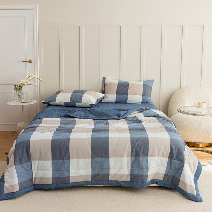 91家纺网 家纺一手货源 找家纺 寐眠 2023新款全棉色织水洗棉夏被子被芯（羽丝棉） 蓝大格