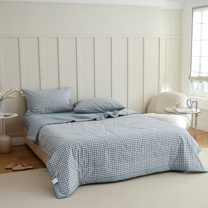 91家纺网 家纺一手货源 找家纺 寐眠 2023新款全棉色织水洗棉夏被子被芯（羽丝棉） 蓝小格