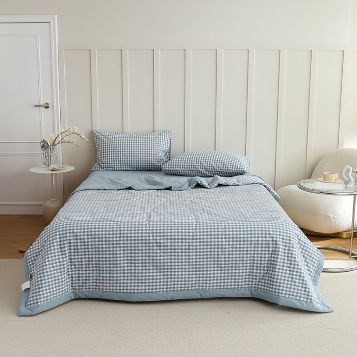 91家纺网 家纺一手货源 找家纺 寐眠 2023新款全棉色织水洗棉夏被子被芯（羽丝棉） 蓝小格