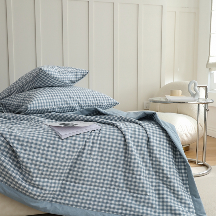 91家纺网 家纺一手货源 找家纺 寐眠 2023新款全棉色织水洗棉夏被子被芯（羽丝棉） 蓝小格