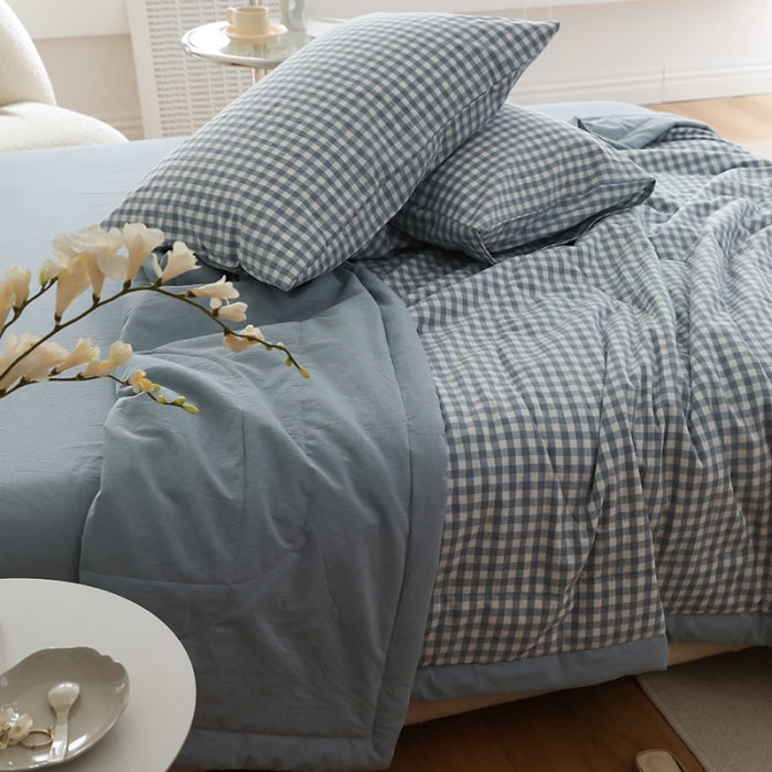 91家纺网 家纺一手货源 找家纺 寐眠 2023新款全棉色织水洗棉夏被子被芯（羽丝棉） 蓝小格