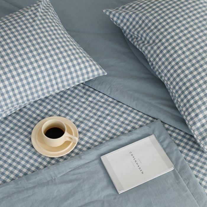 91家纺网 家纺一手货源 找家纺 寐眠 2023新款全棉色织水洗棉夏被子被芯（羽丝棉） 蓝小格