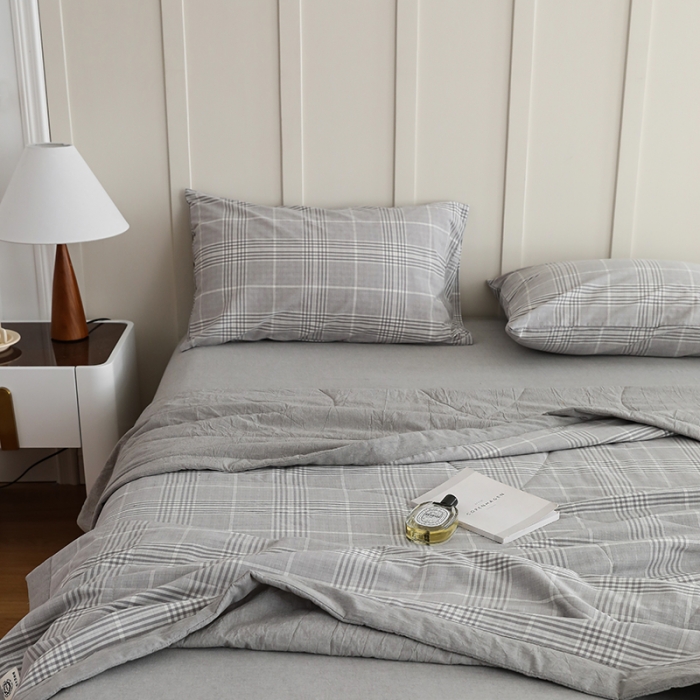 91家纺网 家纺一手货源 找家纺 寐眠 2023新款全棉色织水洗棉夏被子被芯（羽丝棉） 冷灰格