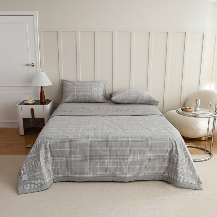 91家纺网 家纺一手货源 找家纺 寐眠 2023新款全棉色织水洗棉夏被子被芯（羽丝棉） 冷灰格