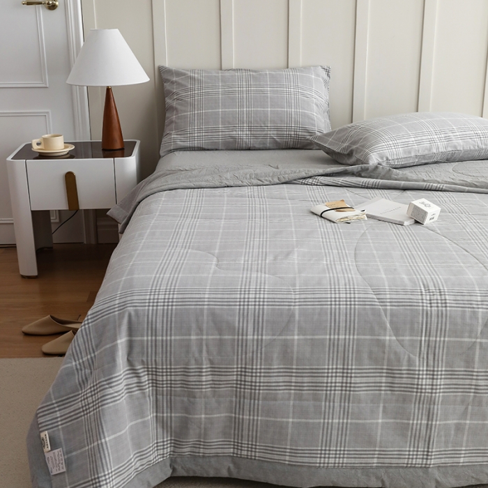 91家纺网 家纺一手货源 找家纺 寐眠 2023新款全棉色织水洗棉夏被子被芯（羽丝棉） 冷灰格