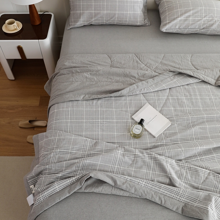 91家纺网 家纺一手货源 找家纺 寐眠 2023新款全棉色织水洗棉夏被子被芯（羽丝棉） 冷灰格
