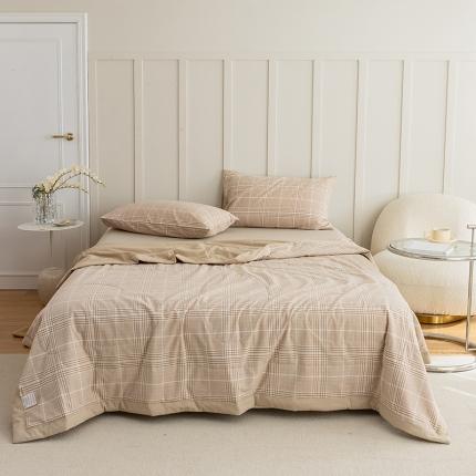 寐眠 2023新款全棉色织水洗棉夏被子被芯（羽丝棉） 米咖格