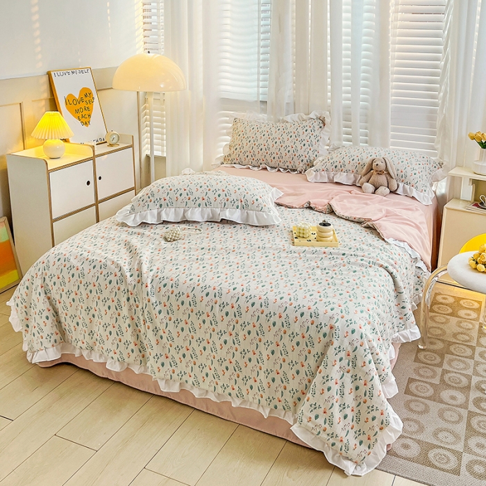 91家纺网 家纺一手货源 找家纺 澳梵 小清新水洗棉麻夏被四件套 爱丽丝