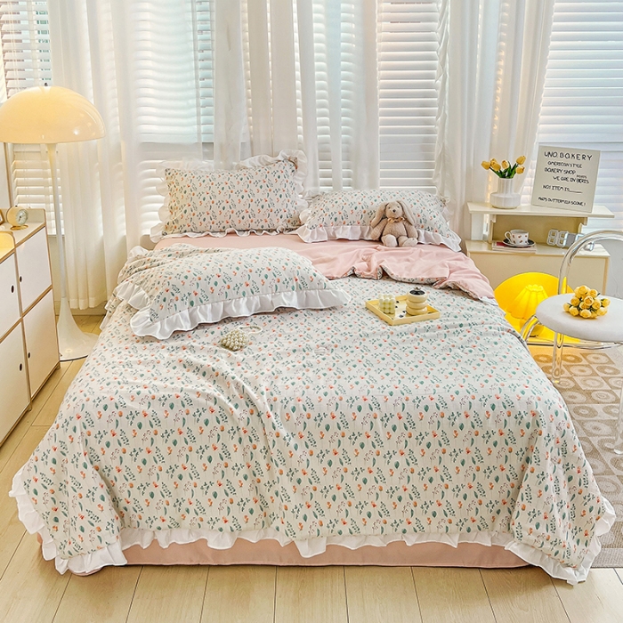 91家纺网 家纺一手货源 找家纺 澳梵 小清新水洗棉麻夏被四件套 爱丽丝