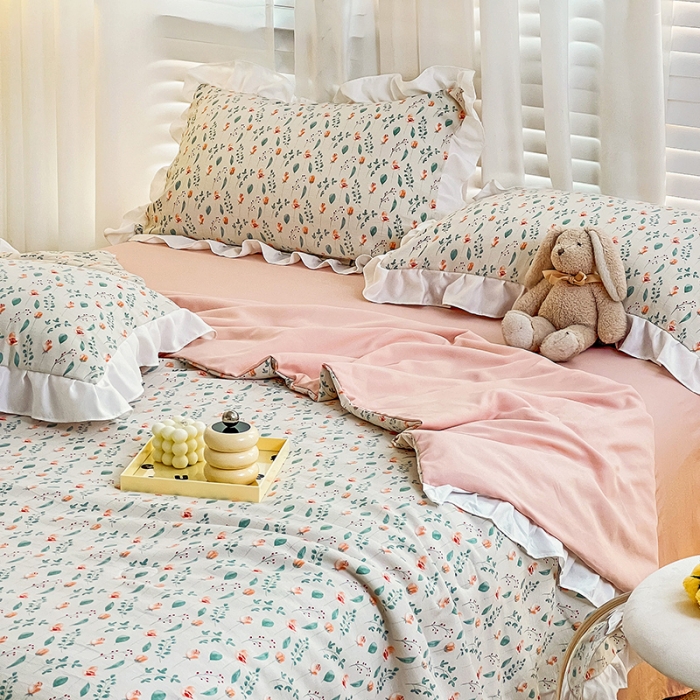 91家纺网 家纺一手货源 找家纺 澳梵 小清新水洗棉麻夏被四件套 爱丽丝